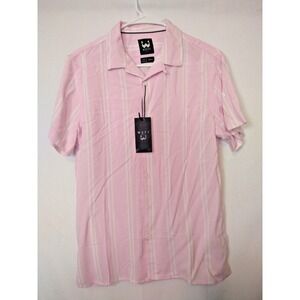 Mens Pink Stripe Short Sleeve Button Front Shirt Small